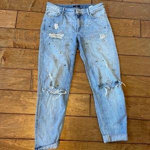 Studded ripped mid rise jeans H&M